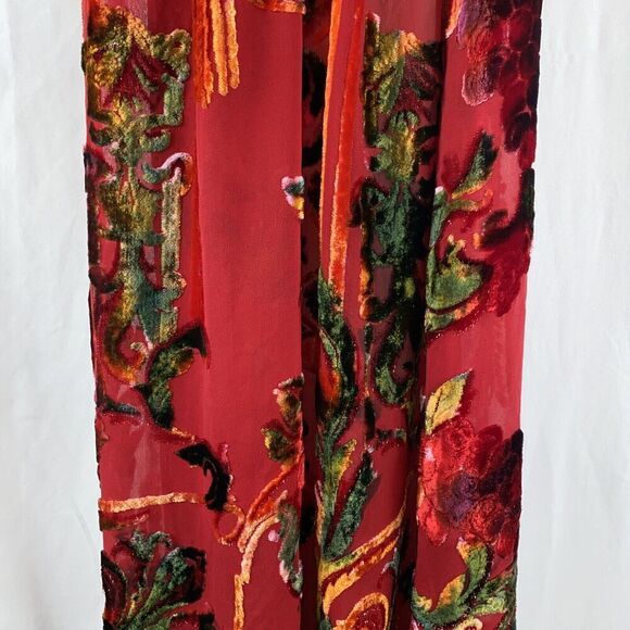 Chico's Red Silk Burnout Fringe Metallic Scarf - Picture 8 of 10